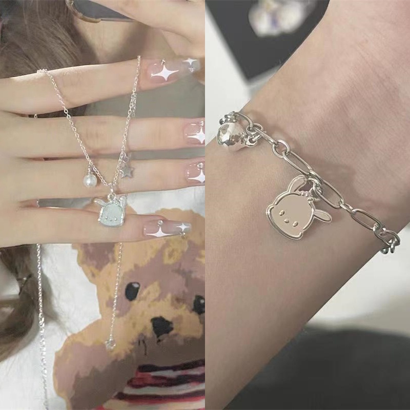 Kartun Indah Sanrio Pochacco Kalung Mutiara Korea Ins Sederhana Putih Puppy Gelang Kartun Aksesoris Fashion