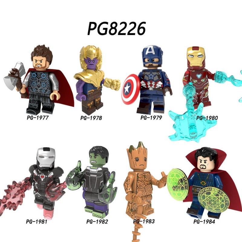 Avengers Minifigures Marvel Iron Man Groot Hulk Thanos Doctor Strange Captain America Figure Mini Blok Bangunan Mainan