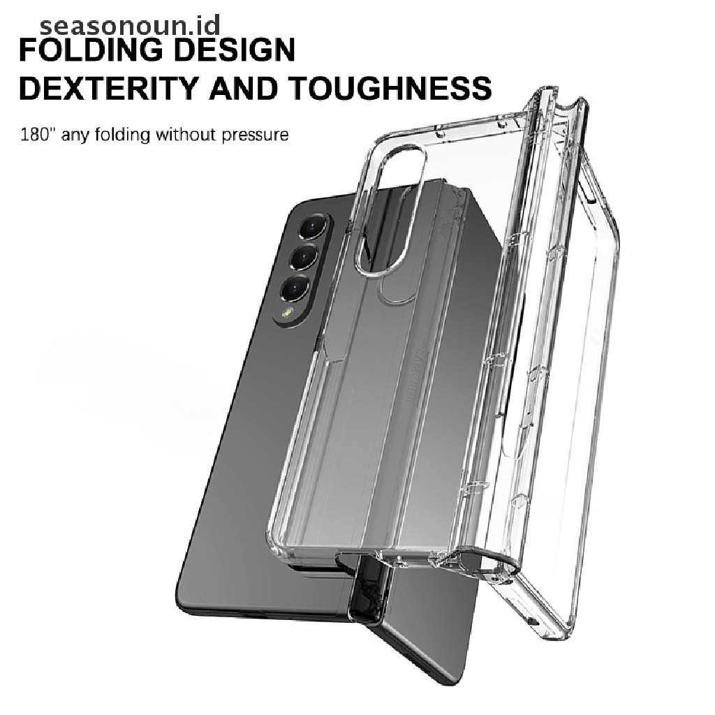 Seasonoun Full Cover Transparan Case Untuk Samsung Galaxy Z Lipat4 3 Phone Cover Dengan S Pen Fold Edition Pelindung Desain Pensil Z Fold4 Pelindung Hp.