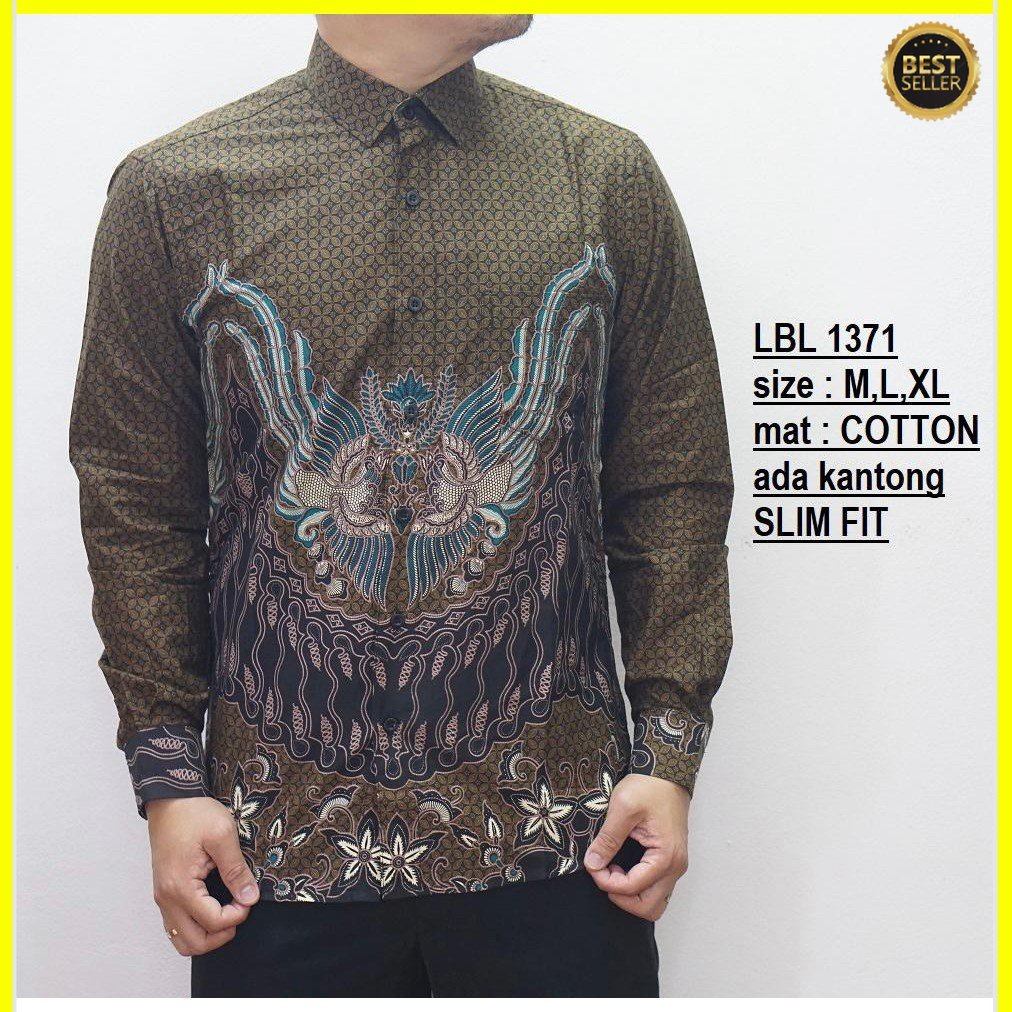 KEMEJA PRIA BATIK LENGAN PANJANG HEM BAHAN KATUN HALUS 40S LBL 1371 MEWAH PREMIUM BAJU ELEGANT SIZE M L XL SKU MS JAKARTA