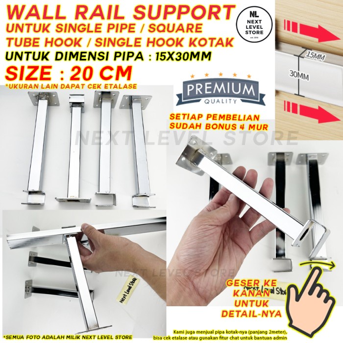 20 CM - Wall Hanging Rail Support Single Hook Kotak Cantolan Pipa 20cm