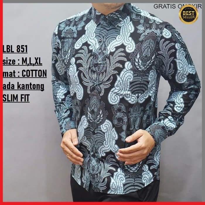 KEMEJA PRIA BATIK LENGAN PANJANG HEM BAHAN KATUN HALUS 40S LBL 851 BAJU MODERN MEWAH SLIMFIT SLIM FIT BY JAKARTA