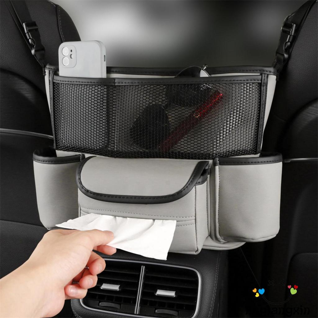 Llx-tas Tangan Mobil Antar Kursi, Kulit PU Kapasitas Besar Konsol Organizer Saku Jaring Dengan Cup Holder