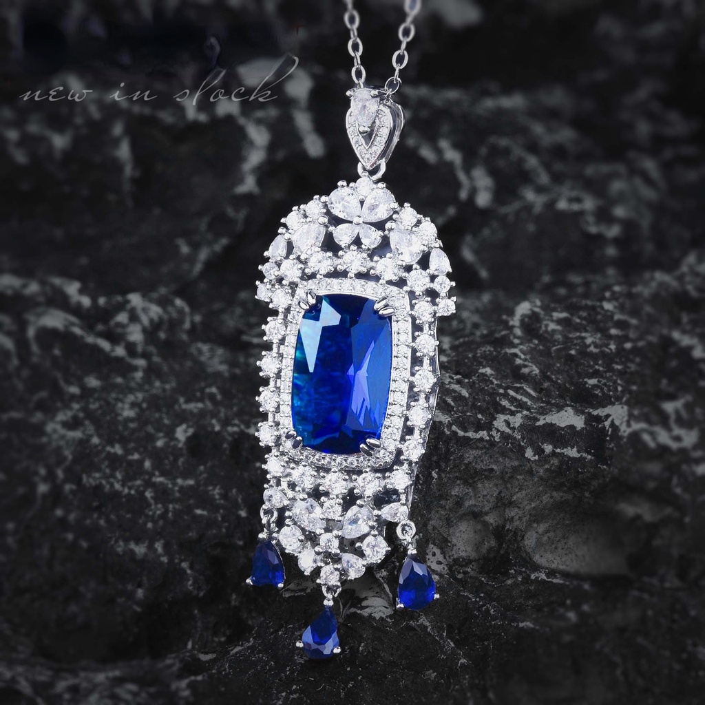 Goldkingdom Fashion Perhiasan Aksesoris Ready Stock Perhiasan Makan Malam Safir Kalung 20karat Berlian Biru Alami Liontin Perempuan