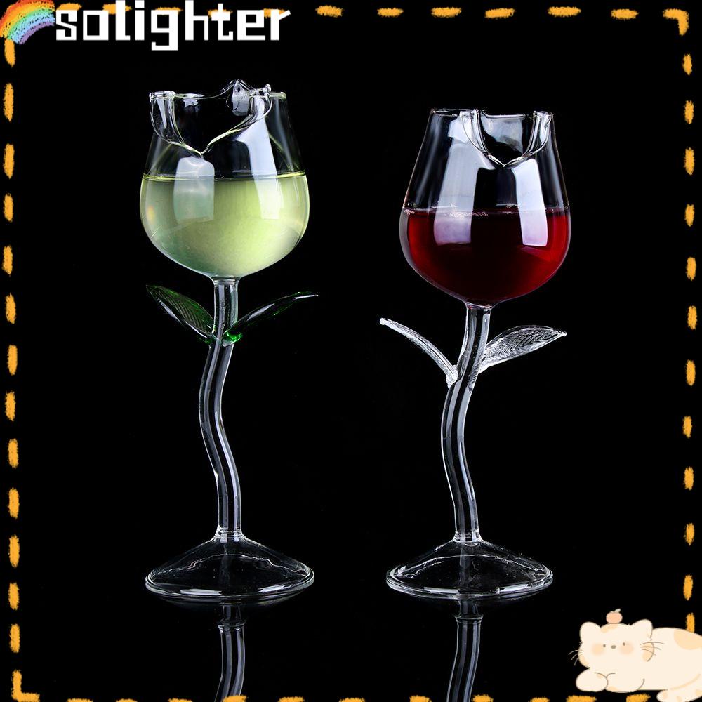 Solighter Red Wine Glass Goblet Dekorasi Rumah Kreatif Bar Perlengkapan Minum Bentuk Bunga Mawar