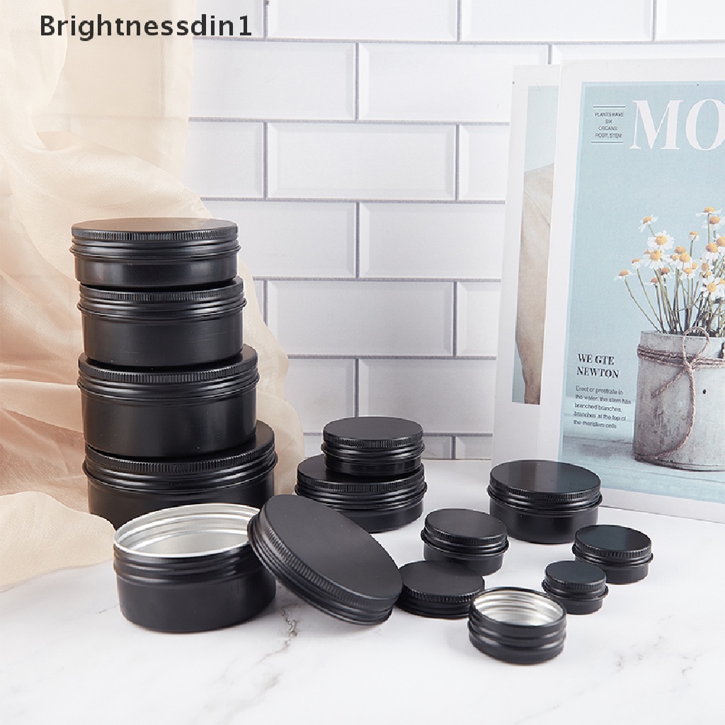 [Brightnessdin1] Hitam Kosong Bulat Aluminium Kotak Metal Tin Kaleng Cream Kosmetik Diy Isi Ulang Jar Butik