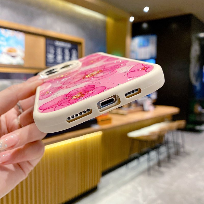 IPHONE  Bagus!Bunga Mawar Merah &amp; Ungu Flash Soft TPU Case HP iP Iphone14 13 12 11 Pro Max FTD Casing Apple