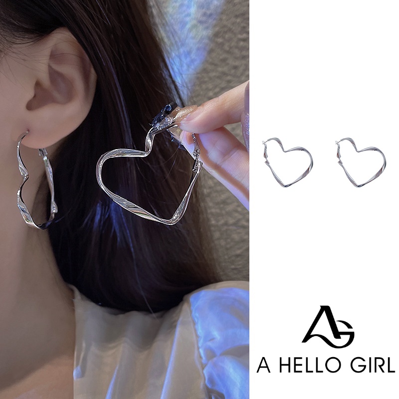 Anting Silver Needle Bentuk Lingkaran Geometris Hati Gaya Korea Untuk Wanita