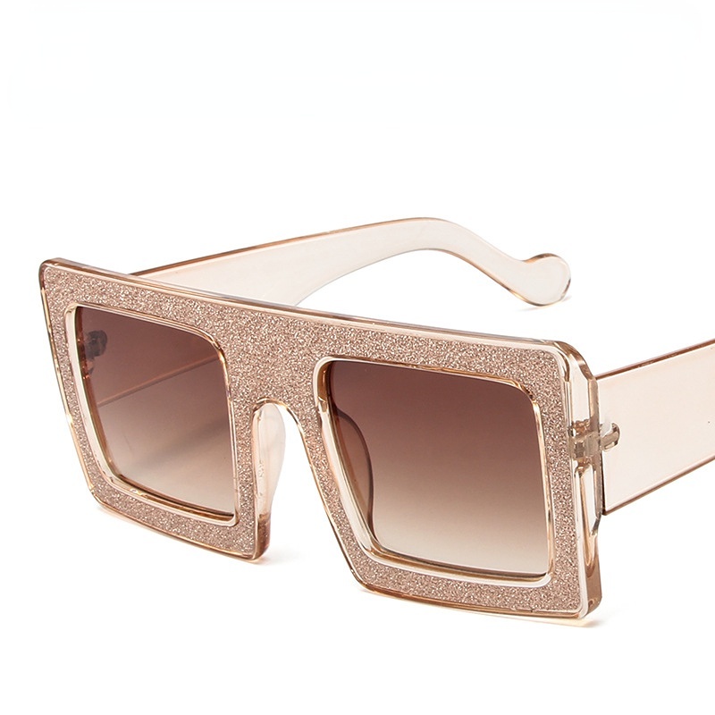 Eropa oversized frame shiny sunglasses Wanita square flat top sunglasses Pria trend travel Kacamata Pesta Mewah