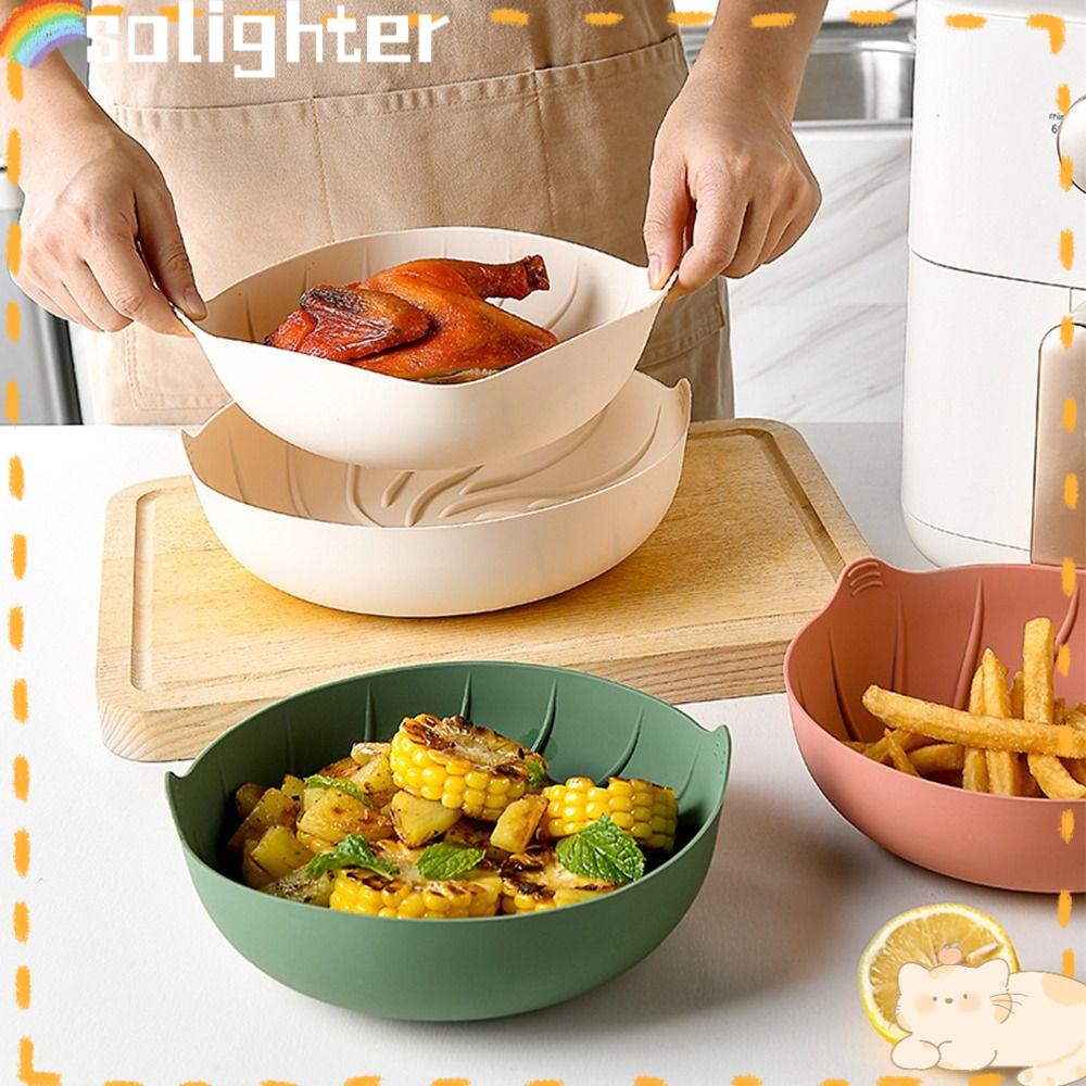 Solighter Bulat Panci Silikon Pengganti Masak Pizza Plate AirFryer Aksesoris Baking Basket