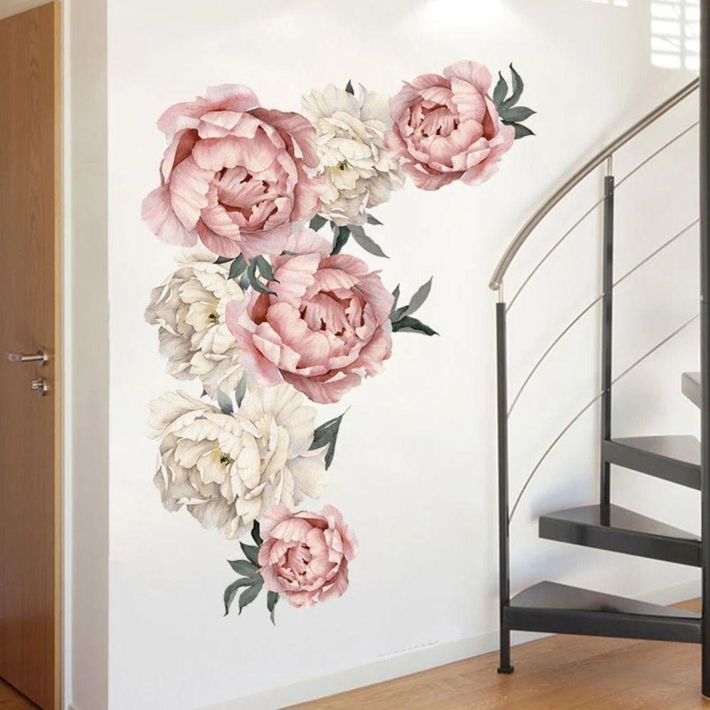 [Elegan] Stiker Dinding Dapat Dilepas Kreatif Ramah Lingkungan Mudah Menggosok Sofa Pink Peony Bunga Ruang Tamu Untuk Kamar Anak Bunga Mekar Dinding Decal