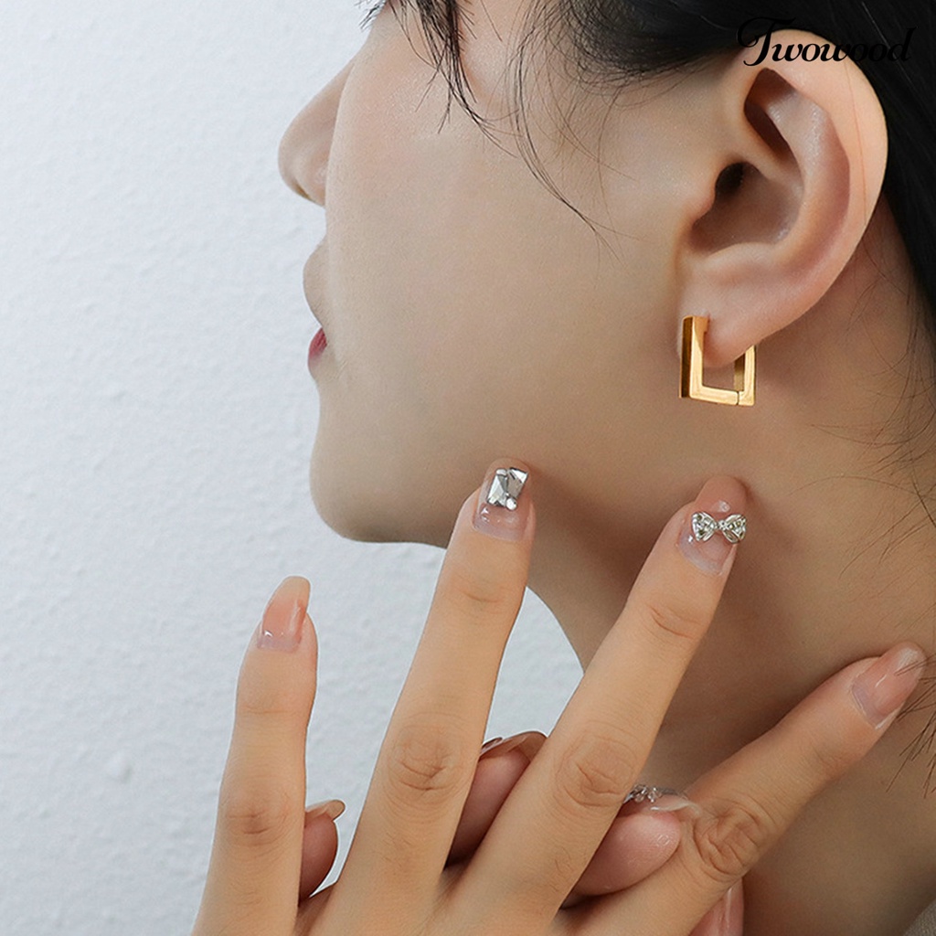 Twowood 1pasang Anting Hoop Bentuk Geometris Gaya Eropa Dan Amerika Electroplating Simplicity Charming Decoration Fade-Proof Titanium Steel Square Hoop Earrings