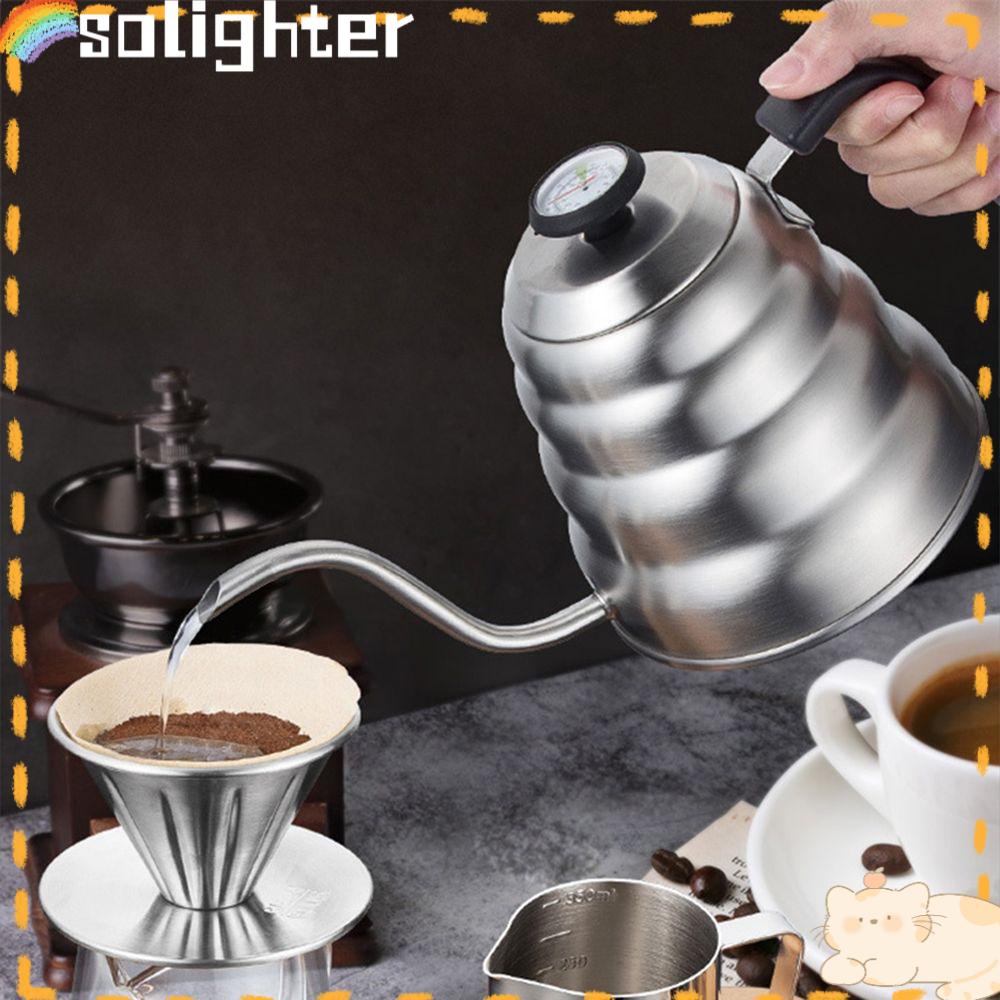 Solighter Pour Over Teko Kopi Mudah Dioperasikan Kompor Espresso Stainless Steel Moka Pot Drip Kettle Dengan Thermometer