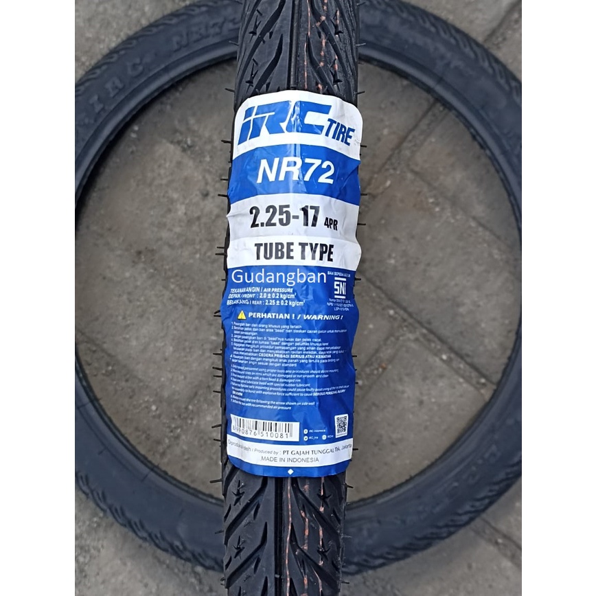 ( TUBETYPE ) NR72 !!  225 - 17 IRC ban luar motor bebek RING 17 bukan tubeless