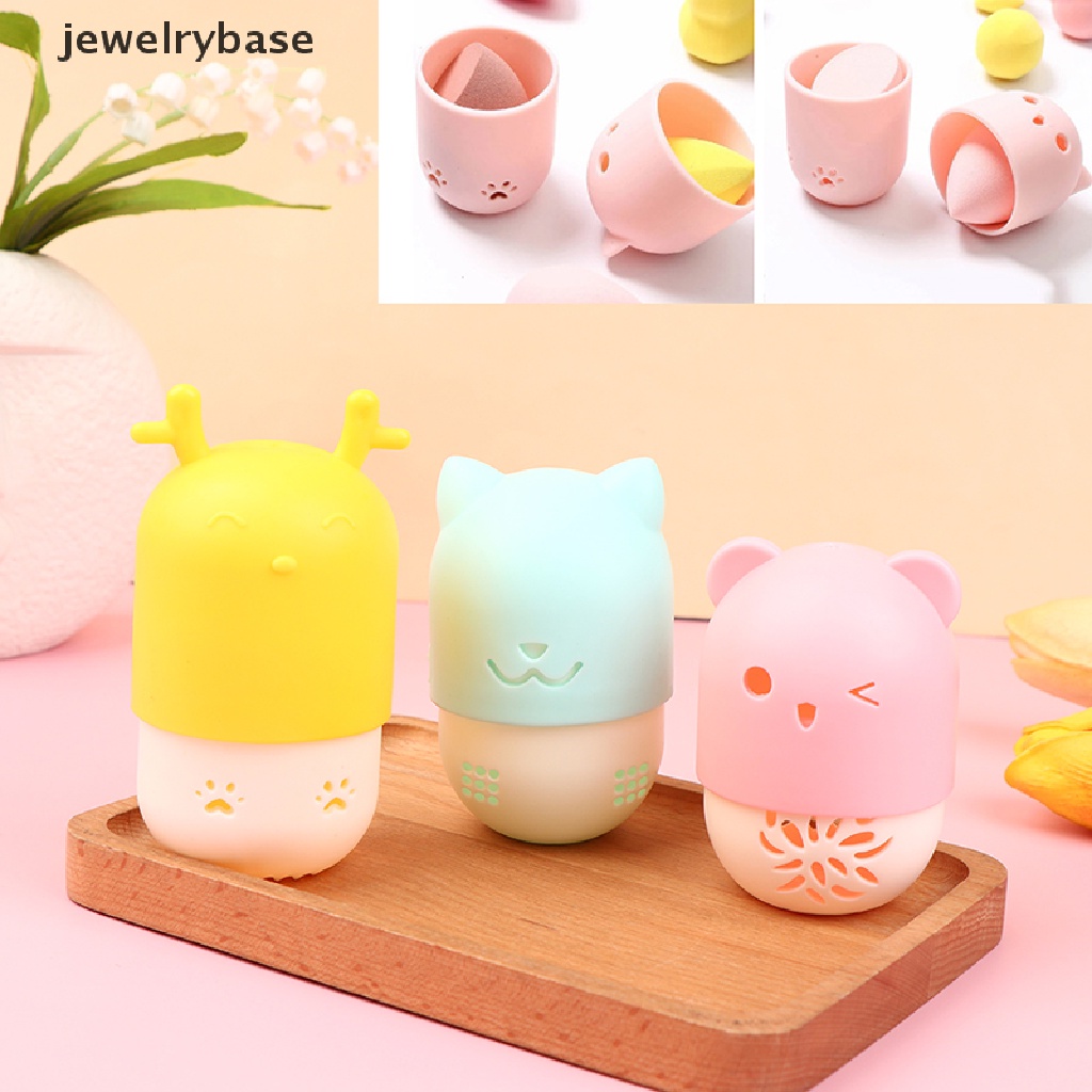 [jewelrybase] Portable Kitten Beauty Powder Puff Blender Holder Spons Makeup Telur Pengering Cases Butik