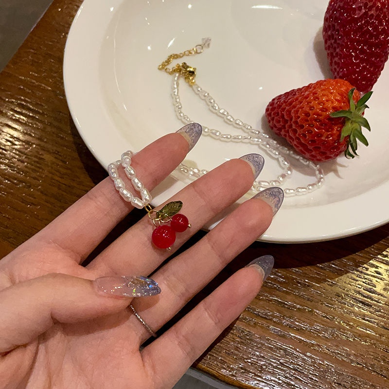 Kalung Mutiara Buatan Lembut Gaya Korea Untuk Gadis Manis Cherry Liontin Rantai Klavikula Aksesoris Perhiasan Pesta