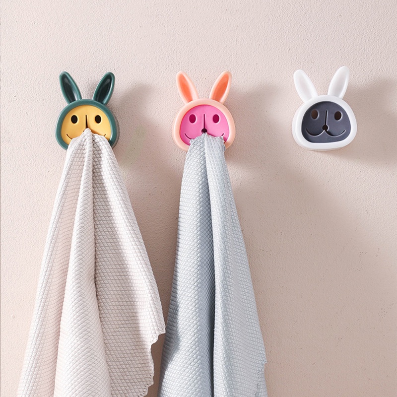 Cute Rabbit Towel Holder Sucker/Lap Kain Lap Hook/Rak Gantungan Penyimpanan Bebas Pukulan Organizer Kamar Mandi