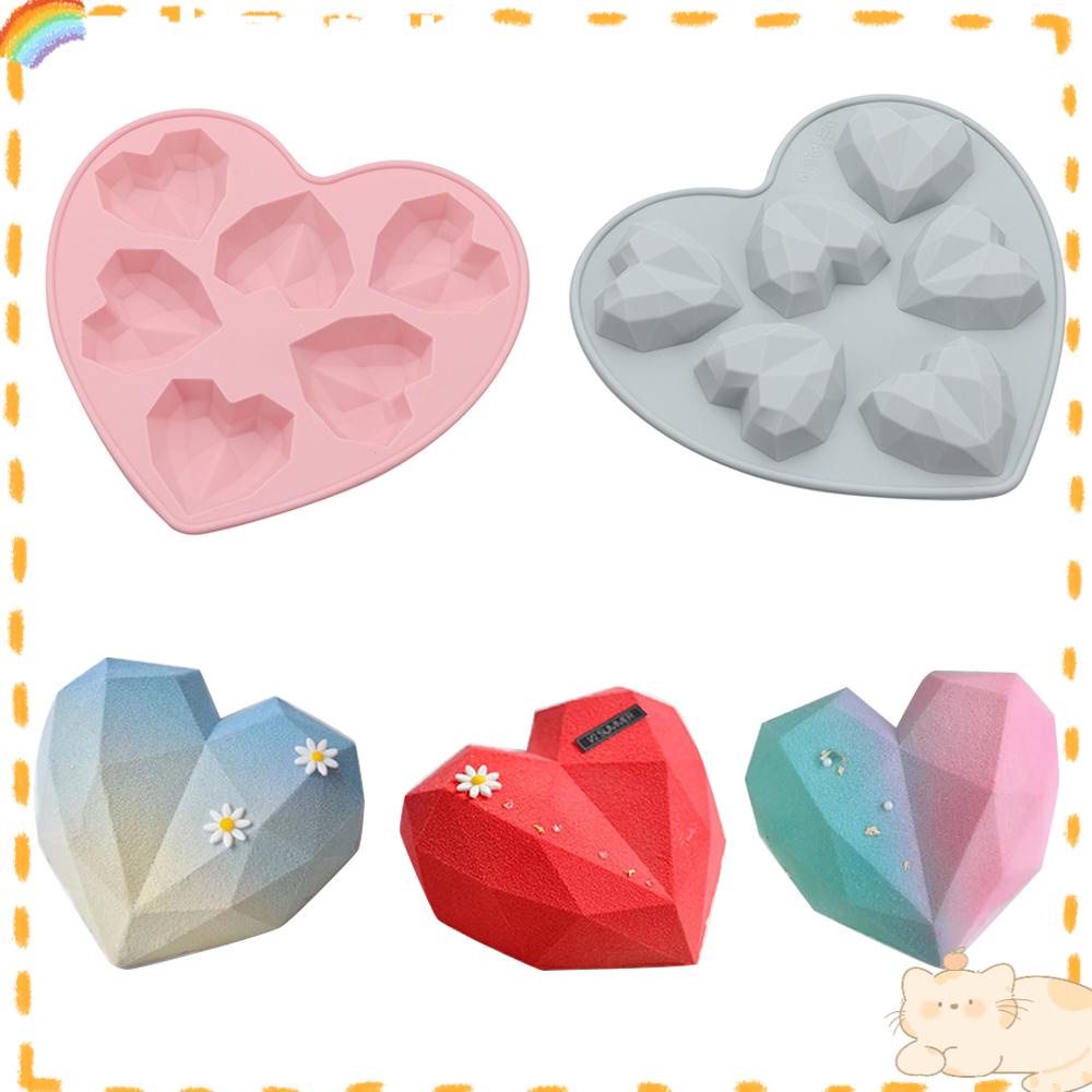 Solighter Berlian Bentuk Hati Cetakan Silikon Pernikahan Valentine Dekorasi Kue Fondant Gula Puding Sabun Baking Pan Mold