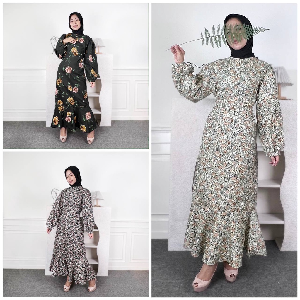 BEFAST- ZEC OOTD WANITA DRESS ONE / Zalica Fishtail Maxi Dress / Dress Wanita Kekinian Remaja ABG / Fashion Muslimah Wanita / Outfit Wanita Kondangan/Pesta / Dress Maxy Lengan Panjang Terlaris / Fashion Wanita Hijab Style / Dress Motif Bunga