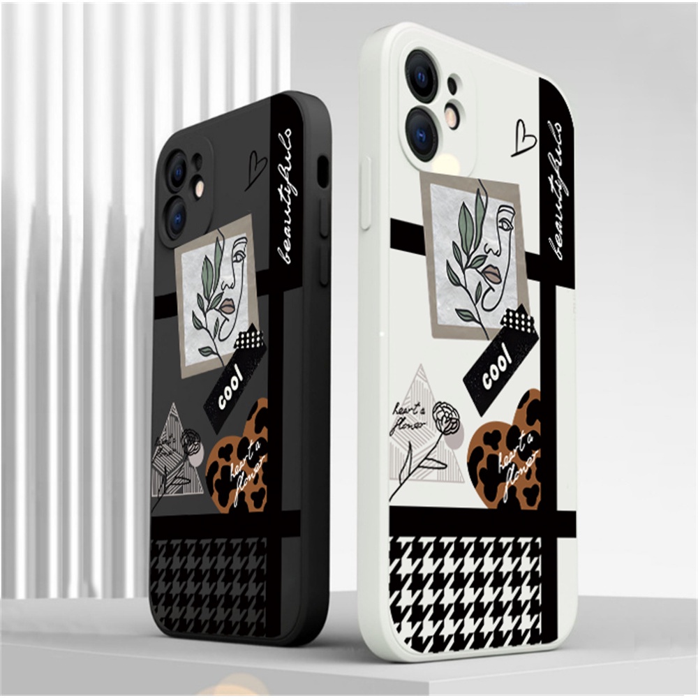 Fashion Case Untuk iPhone 14 Pro Max iPhone 11 12 13 iPhone6 6S 7 8 Plus Xs Max XR SE 2020 Keren Lukisan Abstrak Bunga Graffiti Cinta Hati Karet Soft Case RIXUAN