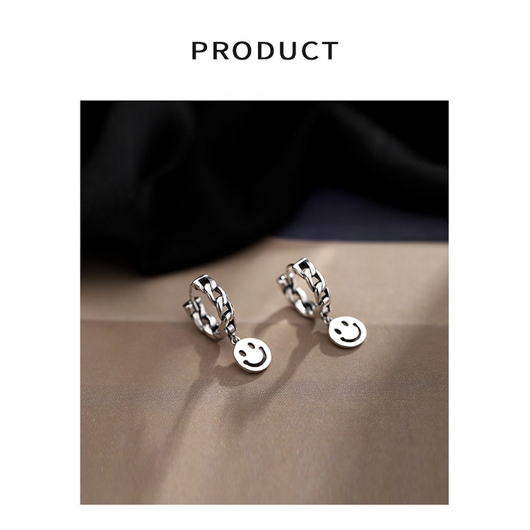 Goldkingdom Aksesoris Perhiasan Fashion Ready Stock S925 Sterling Silver Adonan Goreng Memutar Smiley Face Thai Silver Dingin Vintage Port Style Ear Button Earrings