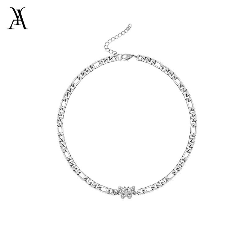 AY(CN) Kalung Choker Desain Kupu-Kupu Aksen Kristal Warna Silver Gaya Korea Untuk Wanita