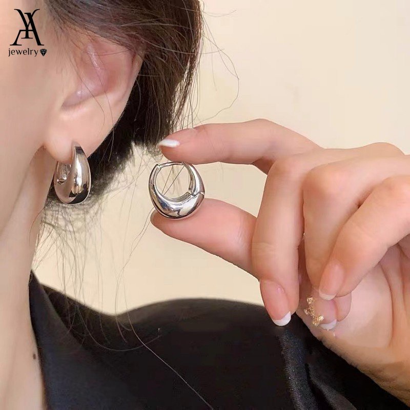 AY(CN) Ay (CN) Anting Hoop Tetesan Air Geometris Prancis Berkilau Oval Gold Silver Earring Untuk Aksesoris Perhiasan Wanita