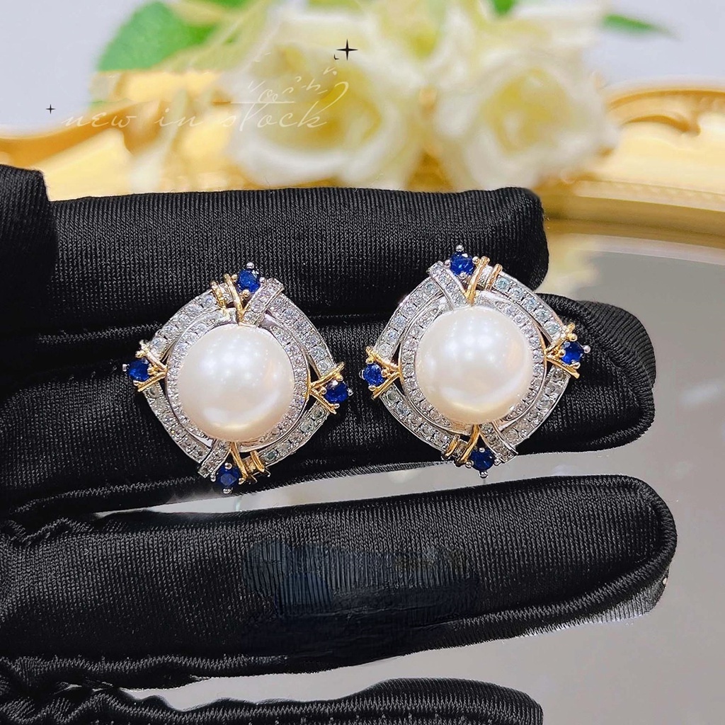 Goldkingdom Aksesoris Perhiasan Fashion Ready Stock French Retro Baroque Pearl Stud Auroral Dazzle Dua Warna Emas Asli Kadar 375 Mabbe Pearl Stud Earrings Perempuan