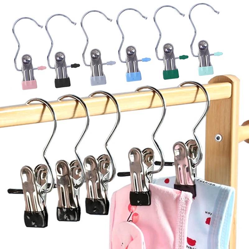 Closet Organizer Aksesoris Sealer Sealing Snack Penyimpanan Makanan Klip Multi-Fungsi Stainless Steel Hemat Ruang Anti-Slip Klip Dengan Kait Non-Slip Gantungan Baju