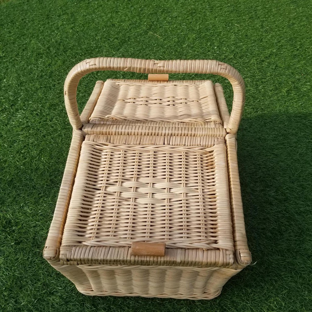 Kerajinan Tangan Rotan - Keranjang Piknik Kotak Besar v2 - 45x36x28cm