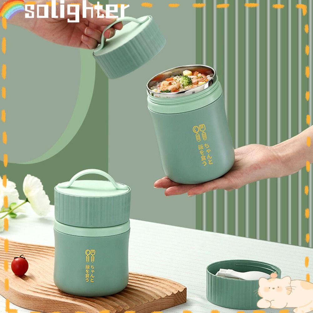 Solighter Lunch Box Kotak Bubur Portable Dengan Sendok Wadah Makanan