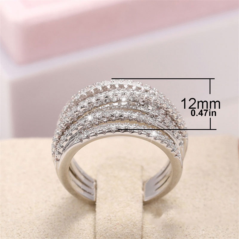 Fashion Cincin Jari Silang Multi-Layer Dengan Batu Cubic Zirconia Mempesona Pakaian Sehari-Hari Statement Rings Untuk Wanita Perhiasan Pesta