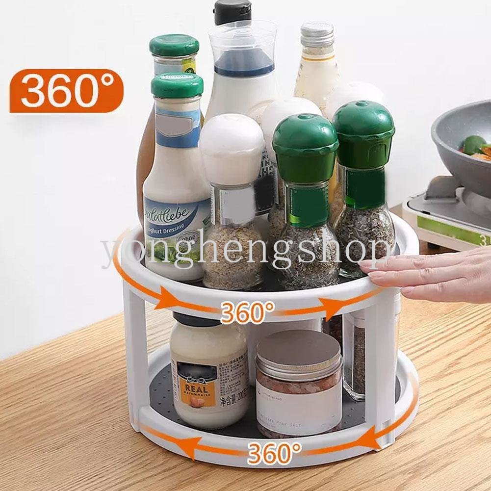 1per2susun 360rak Penyimpanan Berputar Rak Bumbu Dapur Botol Bumbu Meja Putar Penyimpanan Piring Nampan Buah Lemari Rak Kamar Mandi Meja Organizer