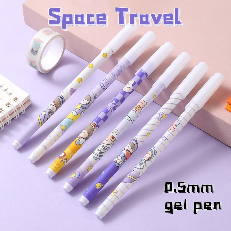 1 Pc Random Lucu Kartun Gel Pen Ungu Putih Tema Planet Rollerball Pen 0.5 mm Tinta Hitam Halus Menulis Pena Siswa Alat Tulis Perlengkapan Kantor Sekolah