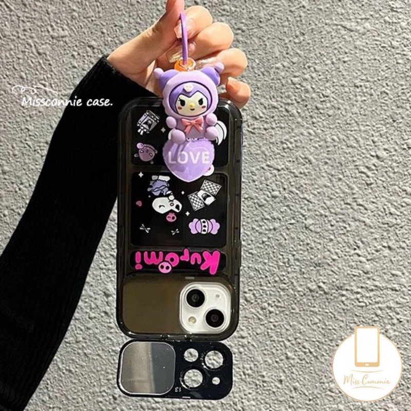 IPHONE Kartun Imut Kuromi Casing Ponsel Kompatibel Untuk Iphone7 8 14 Plus11 12 13 14 Pro MAX XR X XS MAX SE Indah Kreatif Flip Make Up Cermin Silicon Shockproof Soft TPU Case