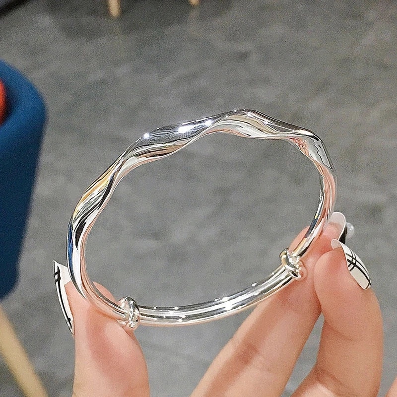 Gelang Perak Tidak Teratur Sederhana/Bangle Twist Minimalis Yang Dapat Disesuaikan/Kepribadian Elegan Perhiasan Gelang Geometris Halus