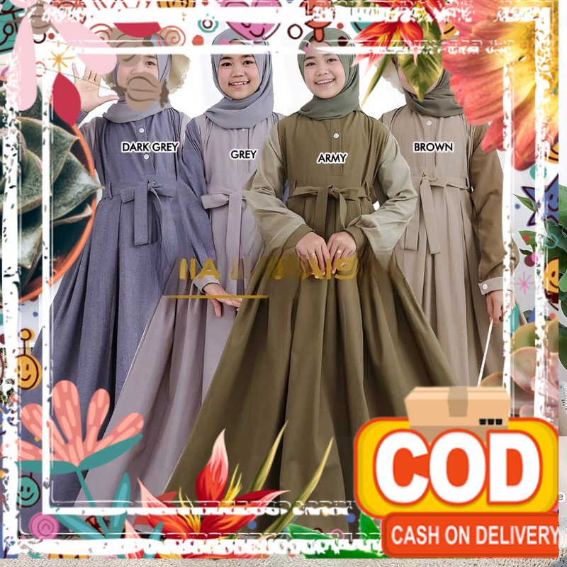 Gamis Anak Remaja Armey Teen Kids By Nia Rumaisha Bahan Cringkle Gamis Anak Tanggung Usia 10-15 Tahu
