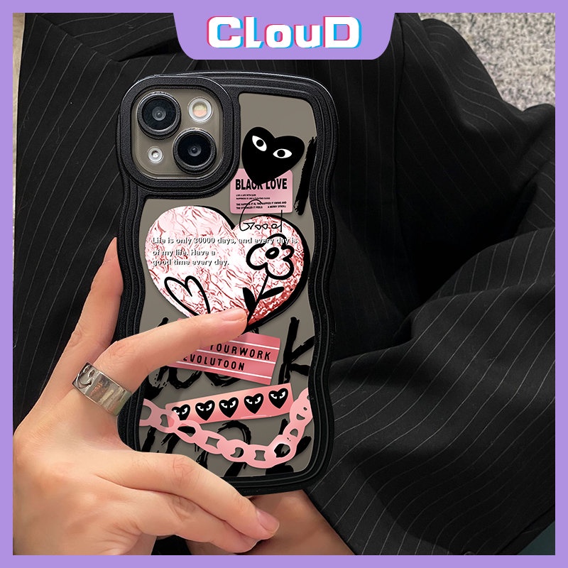 IPHONE Graffiti Cinta Hati Case Kompatibel Untuk Iphone11 14 13 12 Pro Max 7Plus XR X XS Max 8Plus 6s 6 7 14 8 Plus SE 2020 Wavy Edge Soft Tpu Comme des Garcons Smiley Cover