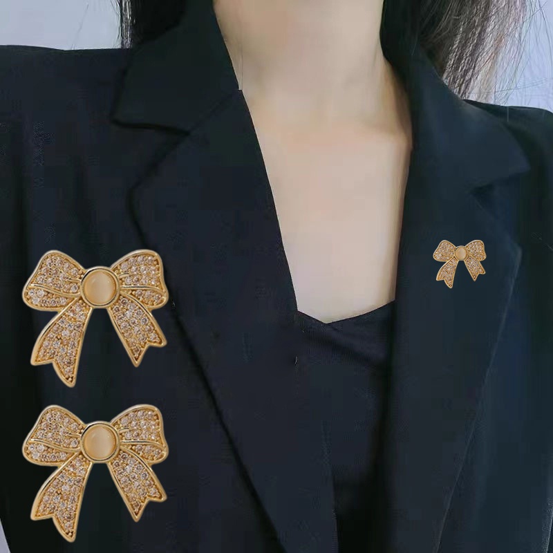 Bros Hias Pakaian Universal Untuk Wanita/Retro Busur Berlian Kepribadian Bros Pin Perhiasan