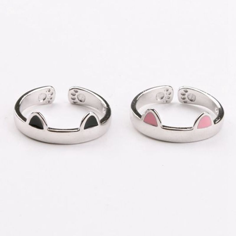 Warna Perak Sederhana Blackpink Cincin Telinga Kucing Hewan Lucu Terbuka Dapat Disesuaikan Rings Perhiasan Pesta Blackpink