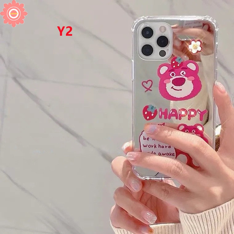 IPHONE Cermin Make Up Imut Strawberry Bear Manyo Case Kompatibel Untuk Iphone11 12 13 Pro MAX 7plus XR 78 Plus X XS MAX SE 2020 Lembut Jatuh Shockproof Back Cover