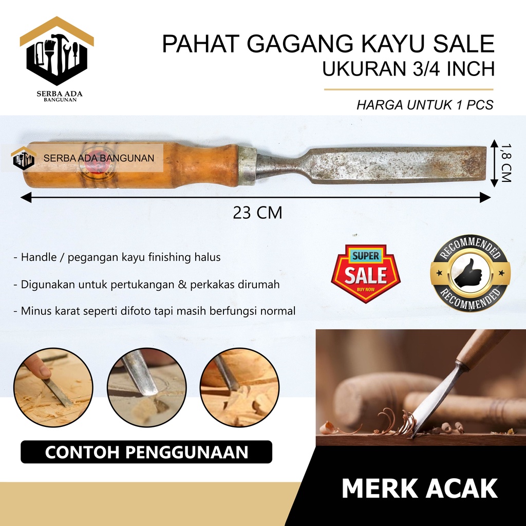 CRAZY SALE | Alat Pahat Kayu 1/2 3/4 11/4 Inch Ukir Wood Carving Tatah Cungkil Firmer Chisel Inci In Pemahat Memahat Kikir