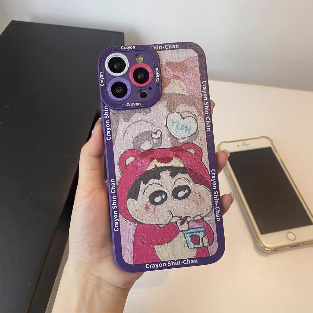 IPHONE Ins Pola Shin-Chan Cocok Untuk Iphone14 14pro 14plus 13 13pro 13prm iPhone12 7Plus 8Plus Xr XS 13 Pro Max Empat Sudut Casing Ponsel Tahan Guncangan