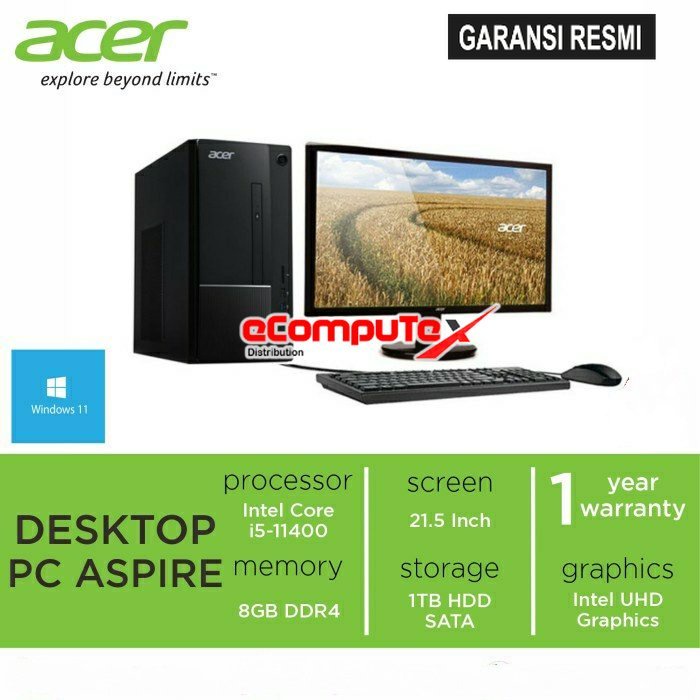 PC DESKTOP ACER ASPIRE ATC-1650 INTEL CORE GEN i5-12400 / INTEL UHD GRAPHICS 730 / RAM 8GB HDD 1 TB / DVDRW WIN 11+OHS 21.5&quot; GARANSI RESMI