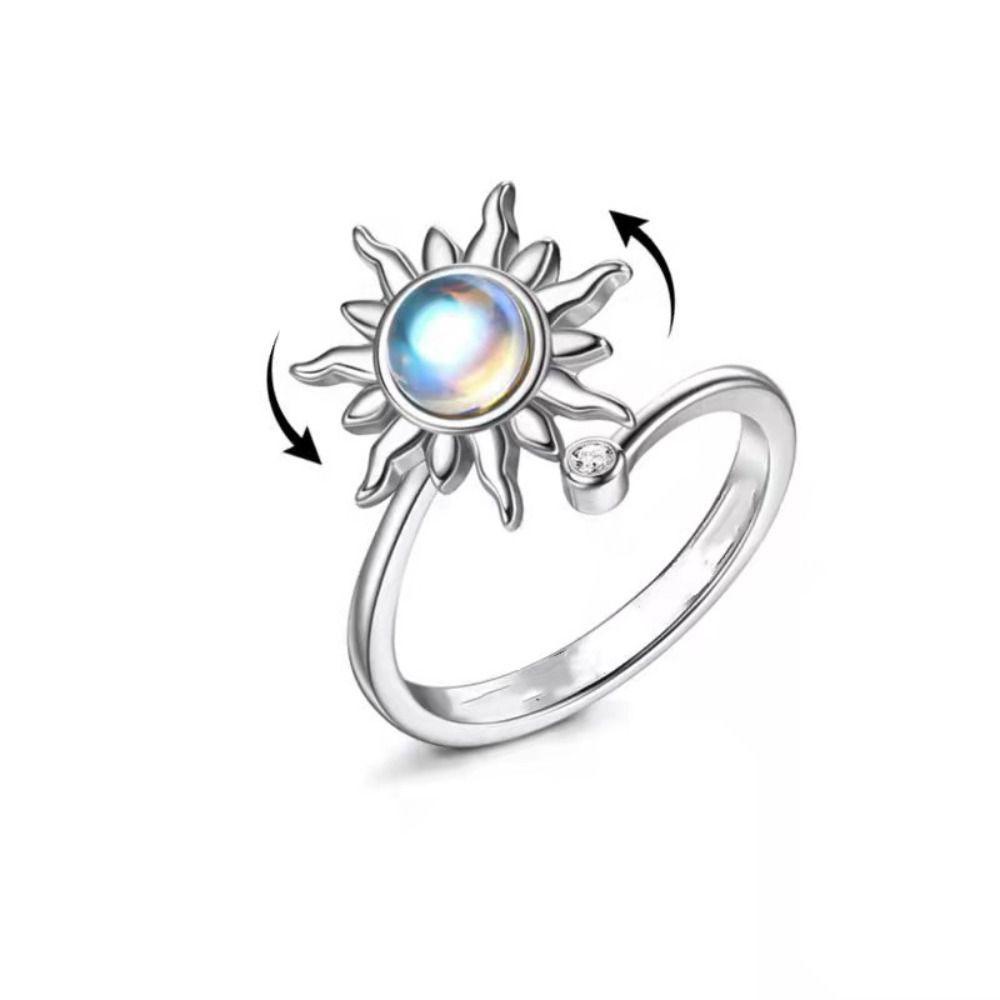 Mxbeauty Wanita Terbuka Cincin Manis Adjustable Opal Kepribadian Bunga Matahari Temperamen Gaya Korea Rings