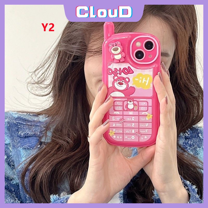 Casing Kartun Bentuk Ponsel Kepribadian Retro Kompatibel Untuk iPhone 7Plus 11 14 12 13 Pro MAX XR X XS Max7 8 Plus SE 2020 3D Cute Strawberry Bear Manyo Toy Story Soft Tpu Cover