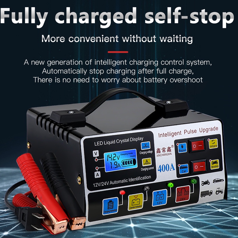 220W 12V 24V 6-180Ah LED Dengan LCD Indikator Smart Intelligent Chip Intelligent LCD Charger Otomatis Frekuensi Tinggi Pengisi Daya Perbaikan Pulsa Cerdas