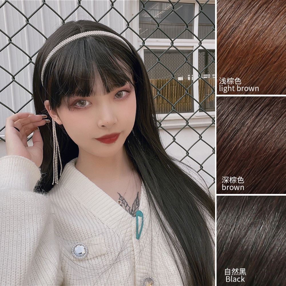 Wig Wanita Panjang Dengan Berlian Imitasi Rumbai Bando Setengah Kepala Penutup Rambut Accessoreis 65cm
