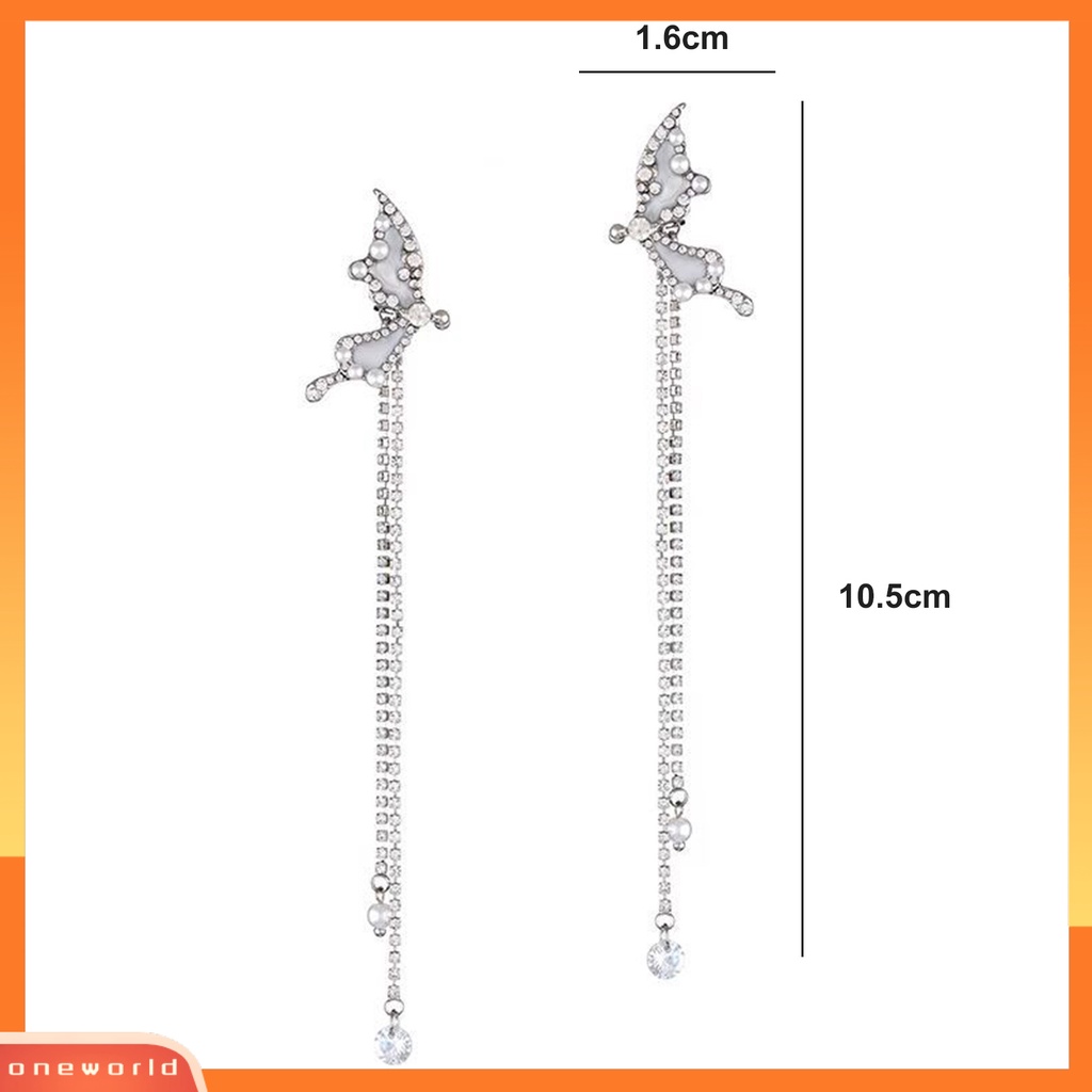 [OWR] 1pasang Manset Telinga Non-Piercing Rumbai Panjang Mutiara Imitasi Peri Elegan Berlian Imitasi Kupu-Kupu Tulang Rawan Klip Anting Perhiasan Fashion