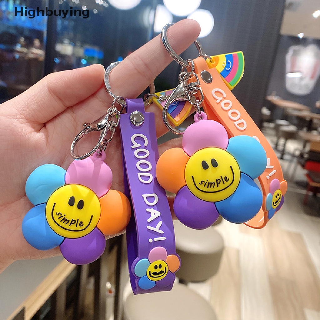 Hbid Kepribadian Kreatif Lucu Kartun Warna-Warni Smiley Bunga Liontin Gantungan Kunci Wanita Tas Mobil Accessries Glory